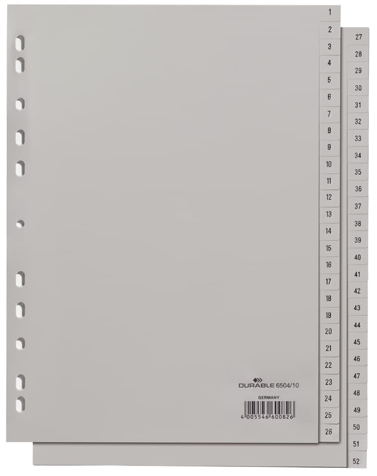 Durable Kunststoff-Register, Zahlen, A4, 52-Teilig, 1 - 52