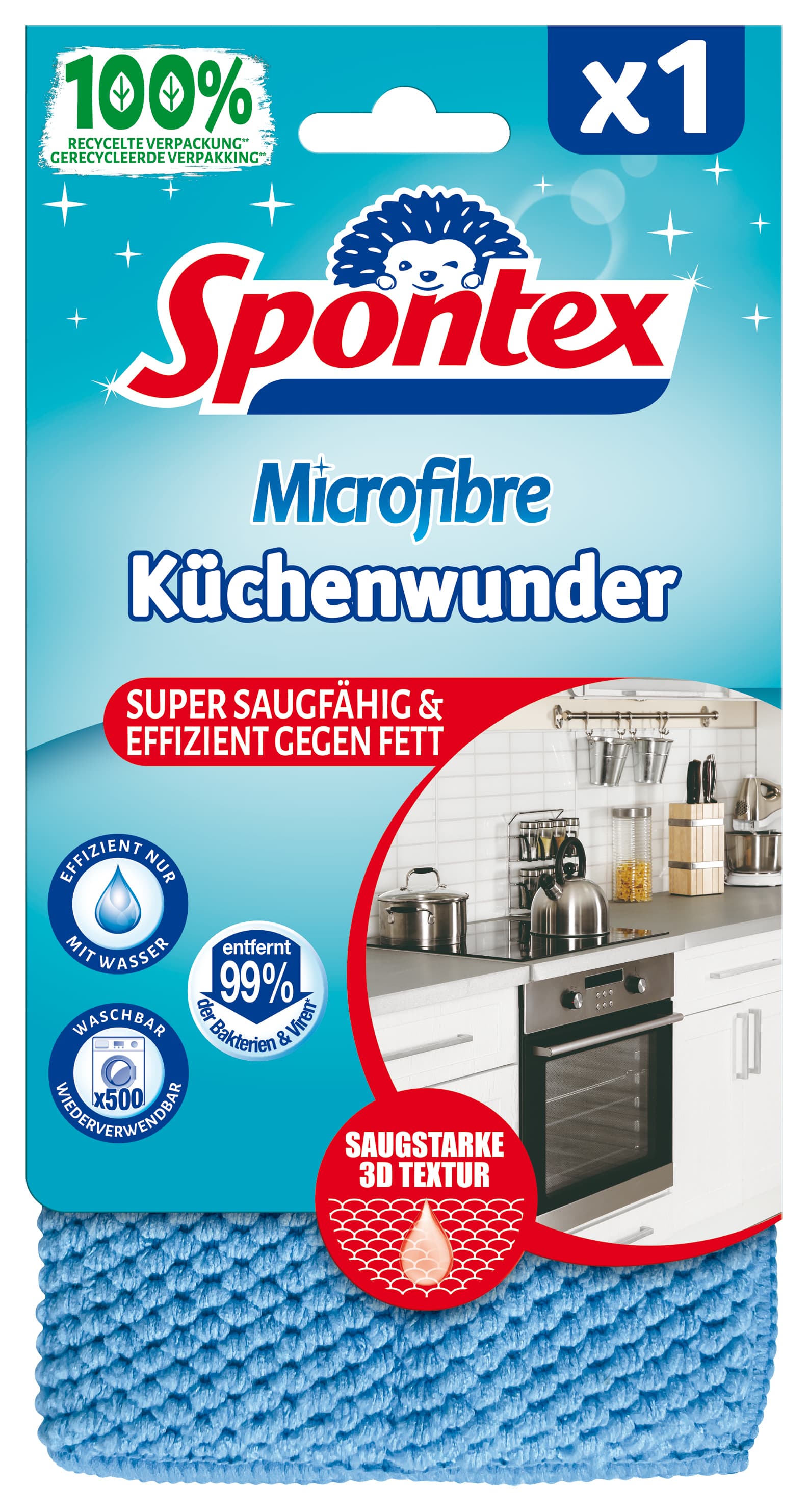 Spontex Mikrofaser-Volumenpad Küchenwunder 3d, Blau