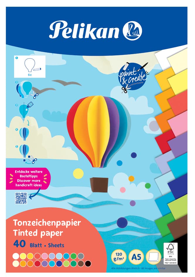 Pelikan Tonpapierblock, Din A3, 10 Blatt, Farbig Sortiert