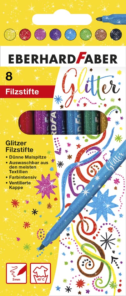 Eberhard Faber Glitter-Fasermaler, 8er Kartonetui