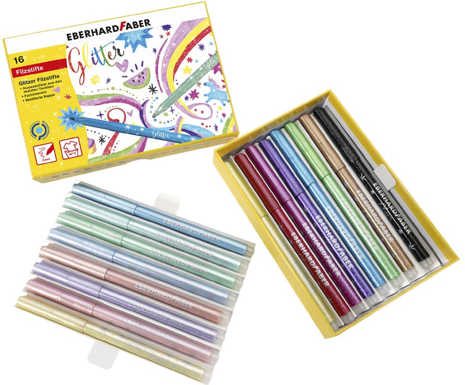 Eberhard Faber Glitter-Fasermaler, 16er Geschenkkarton