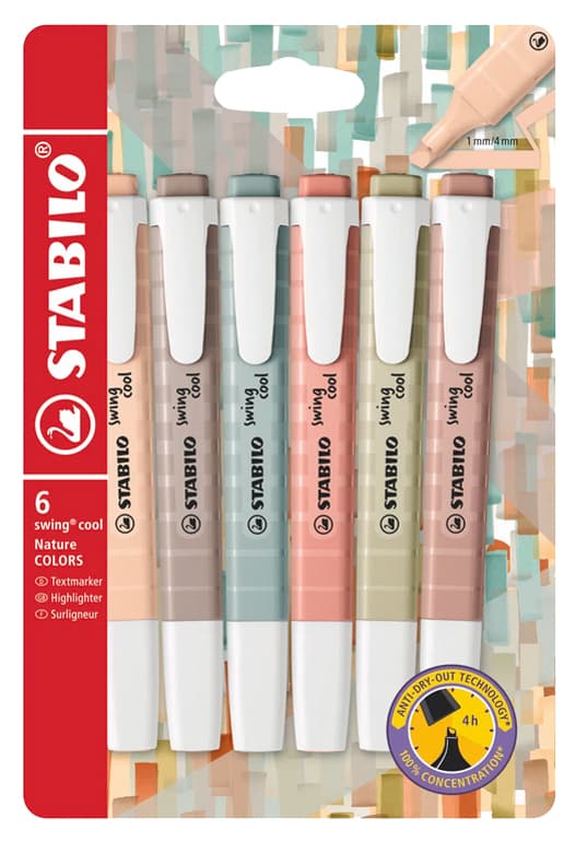 Stabilo Textmarker Swing Cool Naturecolors, 6er Kartonetui