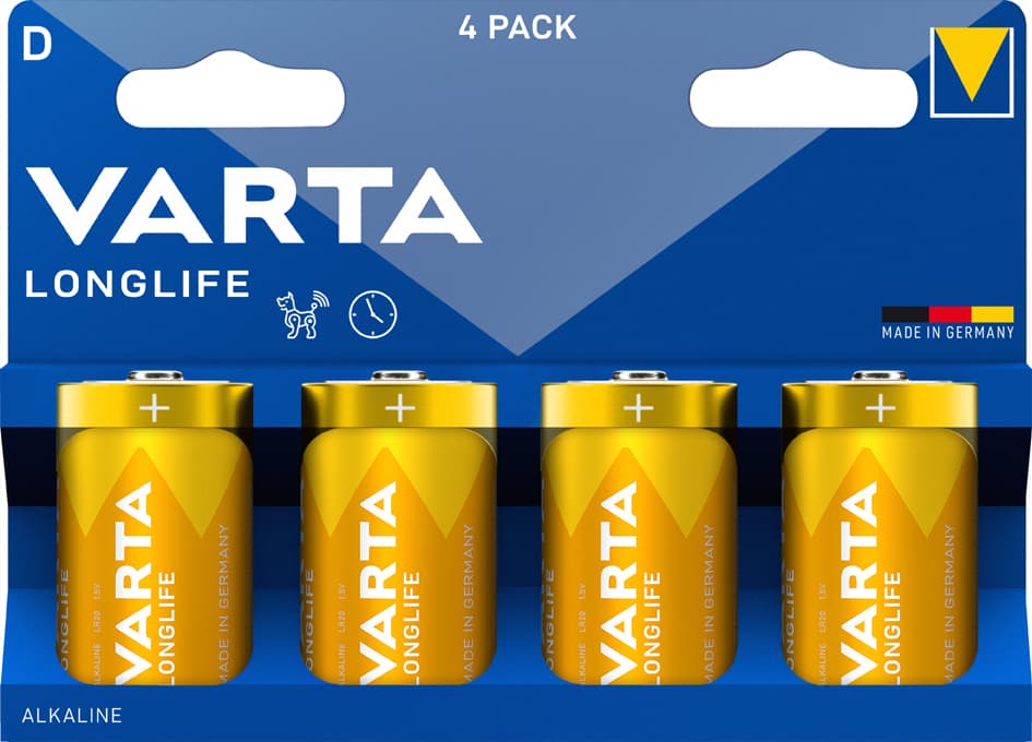 Varta Alkaline Batterie Longlife, Mono (D), 4er Blister