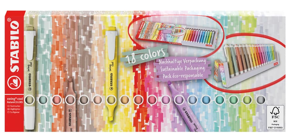 Stabilo Textmarker Swing Cool Naturecolors, 18er Tischset