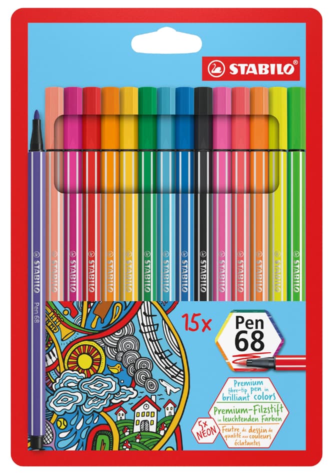 Stabilo Fasermaler Pen 68, 15er Kartonetui
