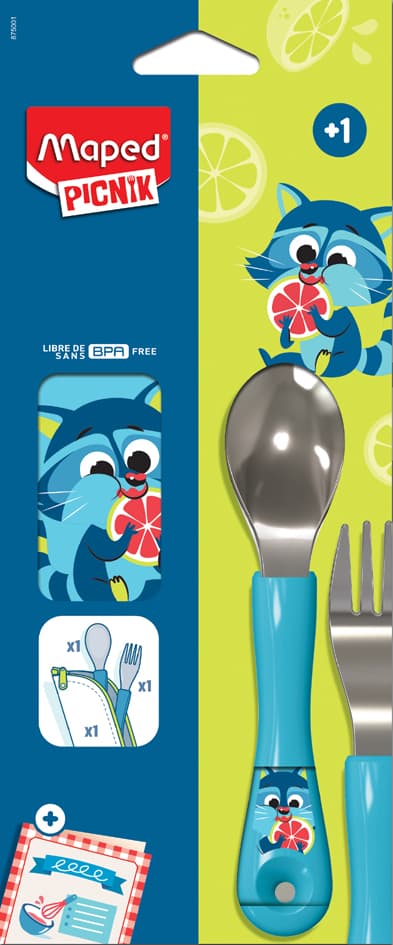 Maped Picnik Besteck-Set Waschbär, 3-Teilig, Blau