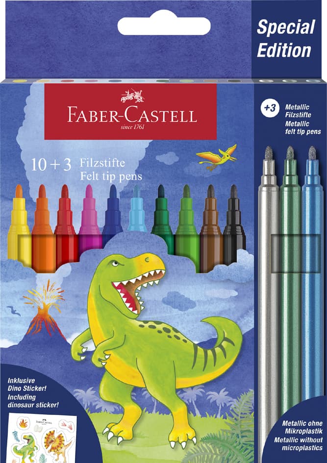 Faber-Castell Fasermaler Dino, 10+3 Kartonetui