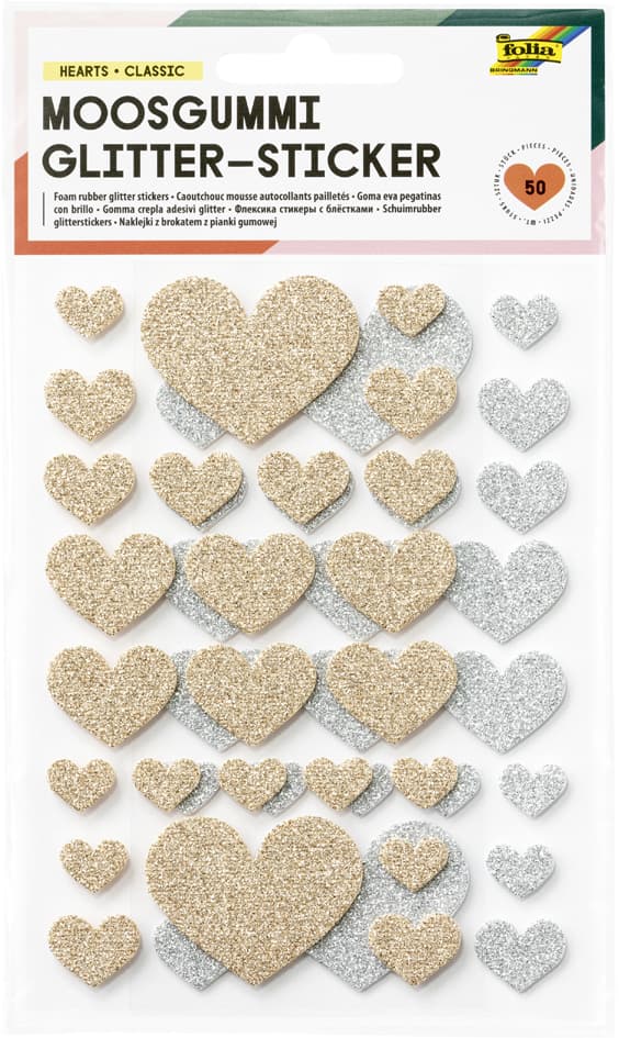 Folia Moosgummi Glitter-Sticker Hearts Classic