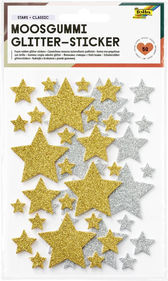 Folia Moosgummi Glitter-Sticker Stars Classic