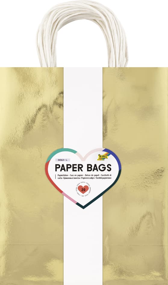 Folia Papier-Tragetaschen Gold Glänzend, Göße: L
