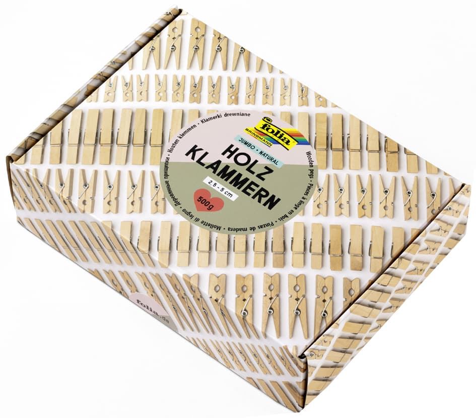 Folia Holzklammern-Mix Natural Jumbobox, 500 G