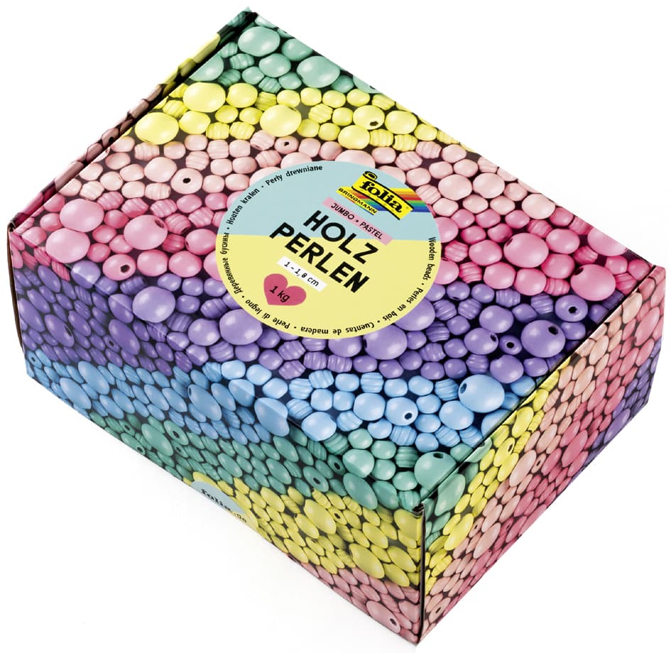 Folia Holzperlen-Mix Pastel Jumbobox, 1 Kg