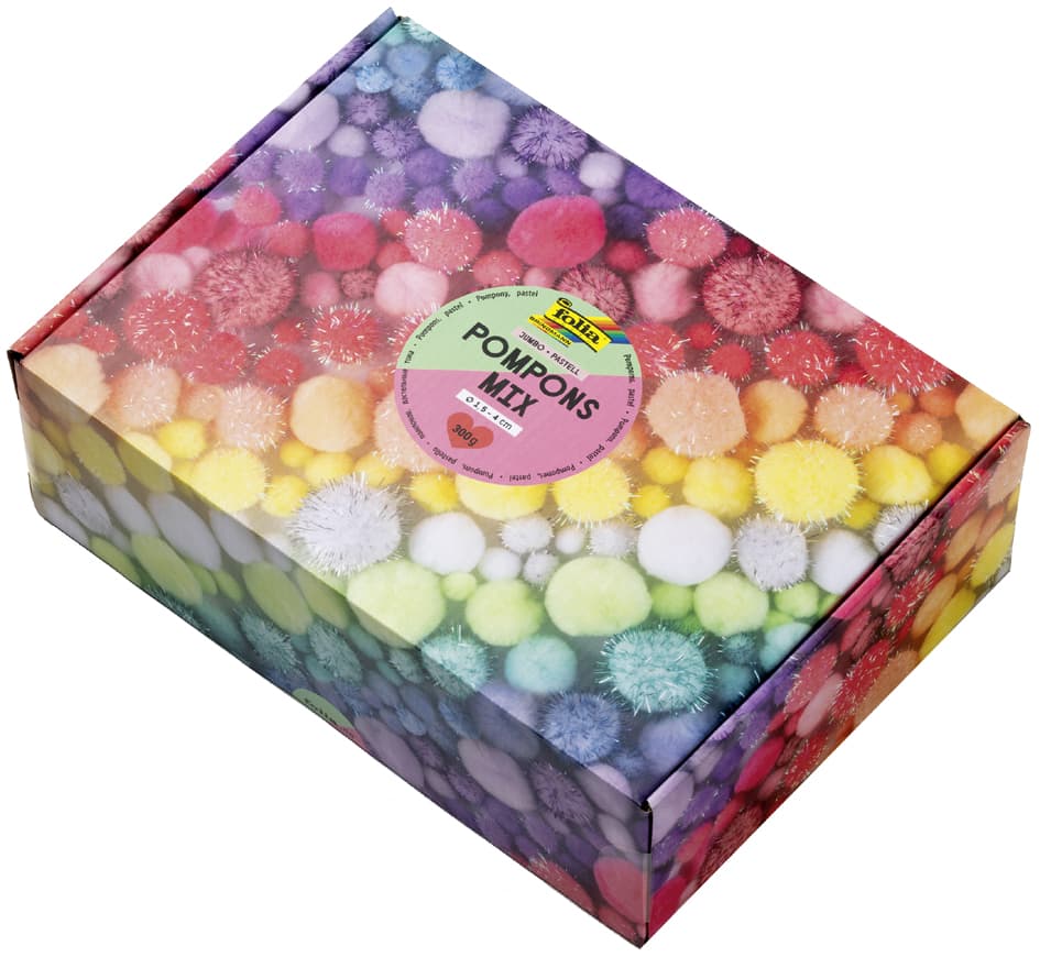 Folia Pompons-Mix Pastell Jumbobox, 300 G, Sortiert