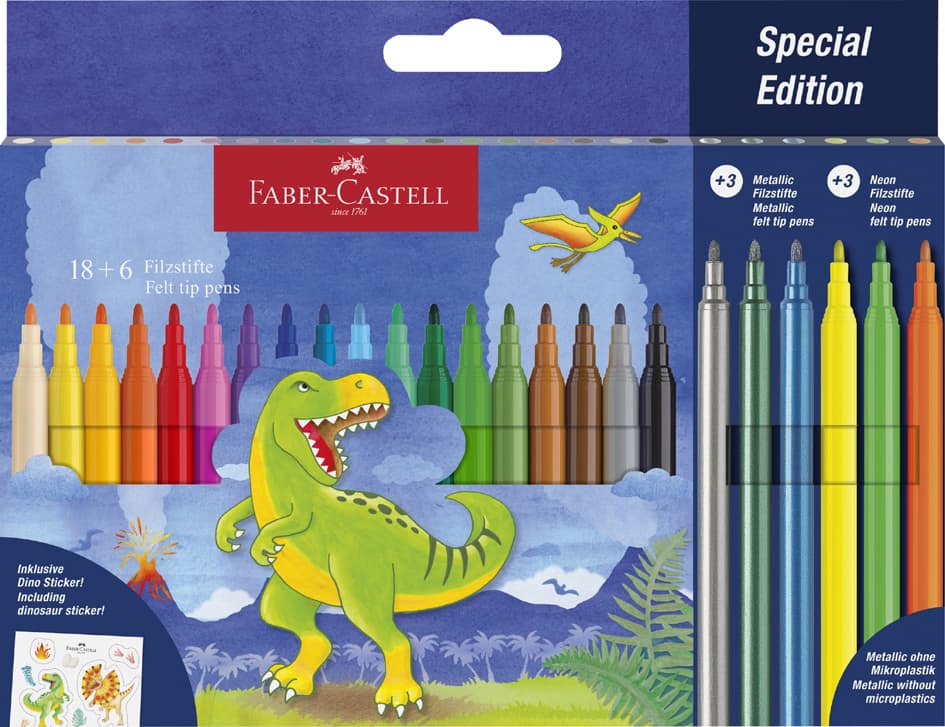 Faber-Castell Fasermaler Dino, 18+6 Kartonetui