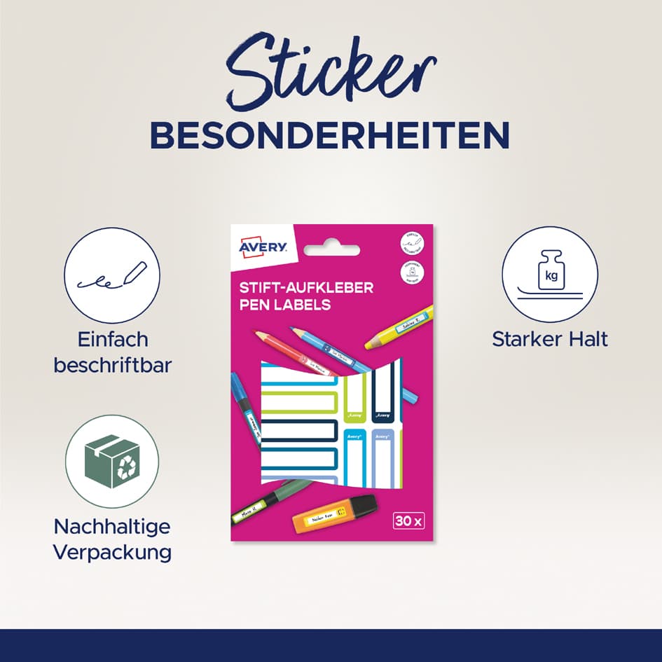 Avery Stift-Etiketten, Papier, 10 X 50 Mm, Farbige Rahmen