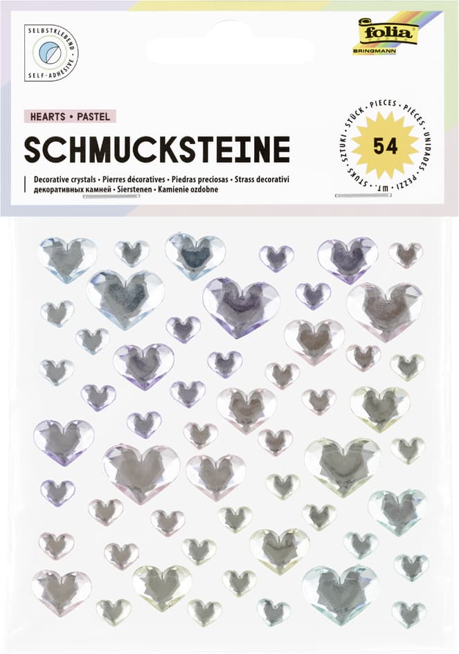 Folia Schmucksteine Hearts Pastel, Selbstklebend