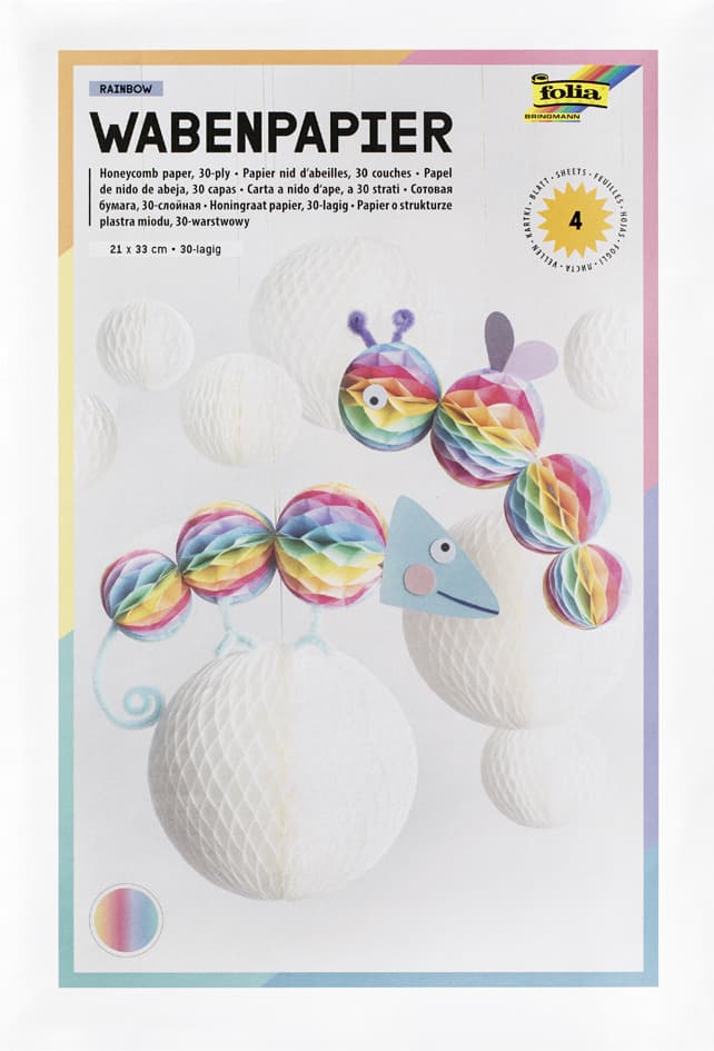 Folia Wabenpapier Rainbow, 30-Lagig, 210 X 330 Mm, Nassfest