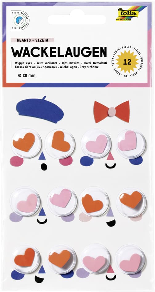 Folia Wackelaugen Hearts, Größe M, Selbstklebend