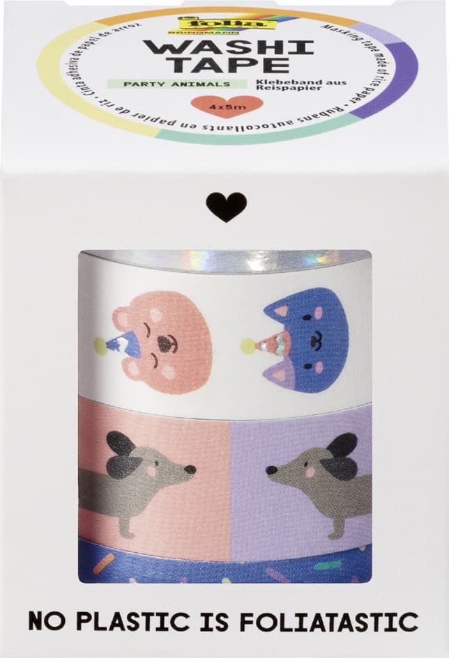 Folia Deko-Klebeband Washi-Tape , Hotfoil Party Animals, , 4er