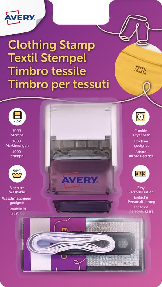 Avery Textil-Stempel-Set, 3-Zeilig, Weiß