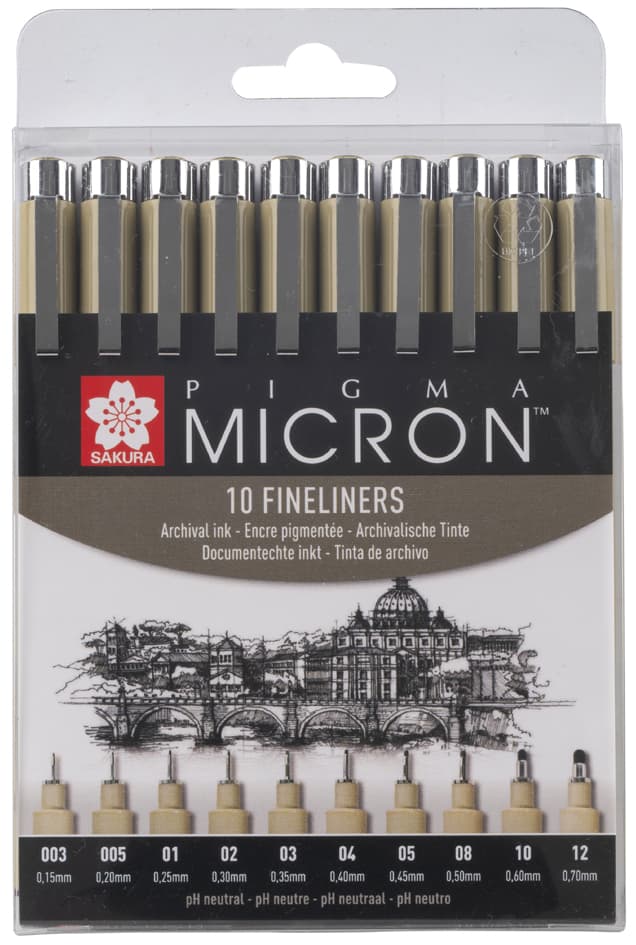 Sakura Fineliner Pigma Micron, 10er Etui, Schwarz