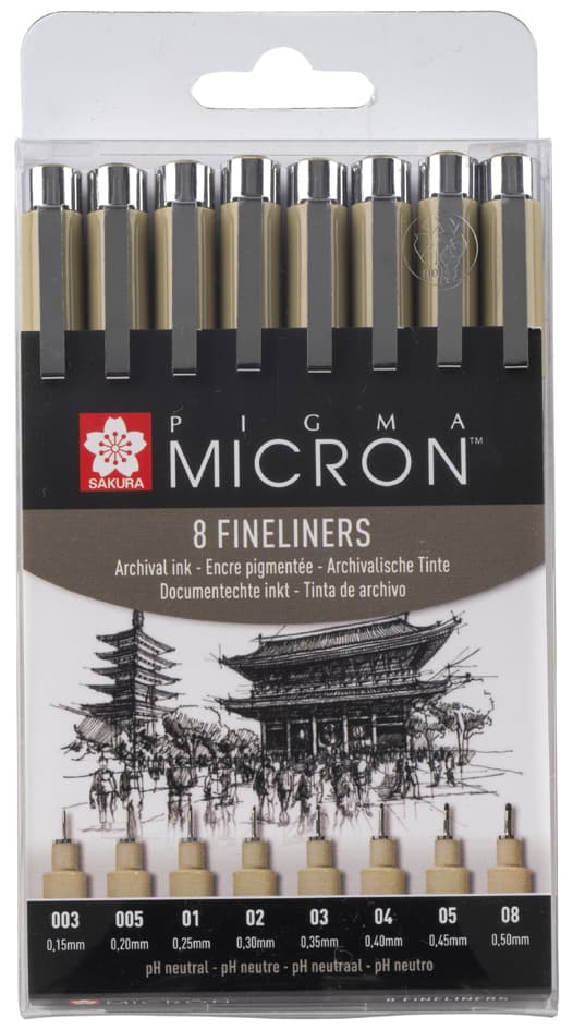 Sakura Fineliner Pigma Micron, 8er Etui, Schwarz