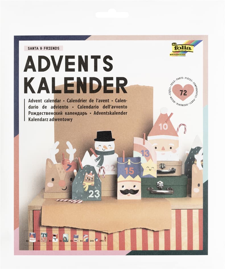 Folia Adventskalender Santa & Friends, 72-Teilig