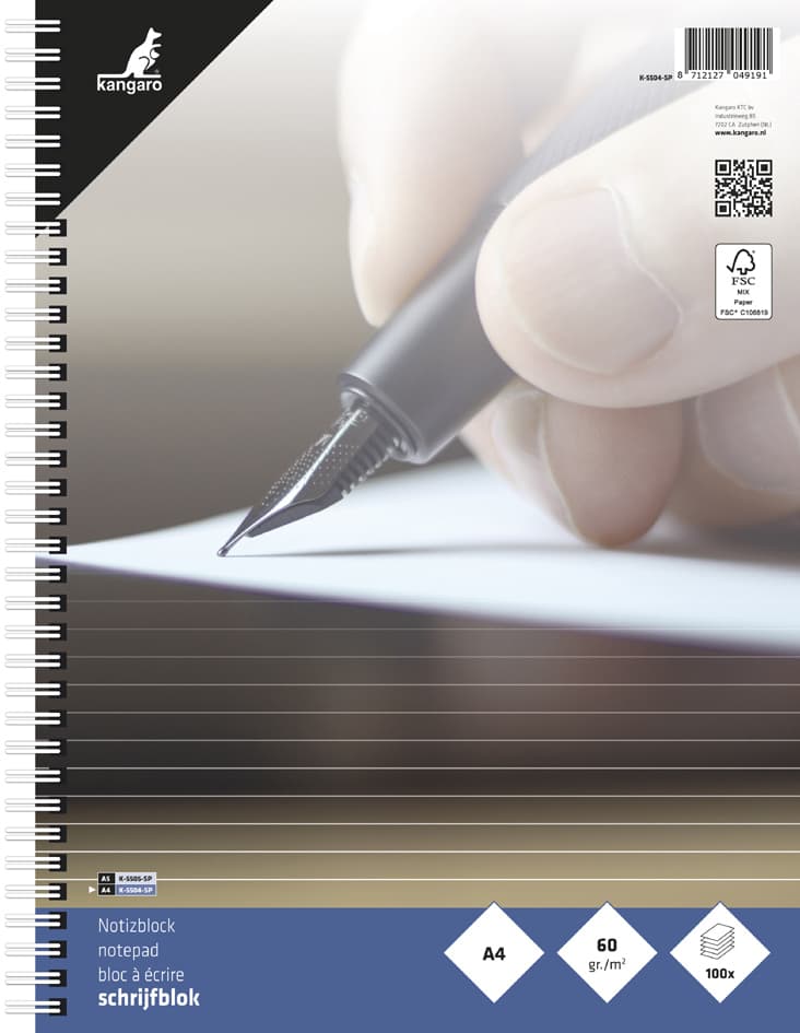 Kangaro Collegeblock, Ungelocht, Din A4, Liniert, 100 Blatt