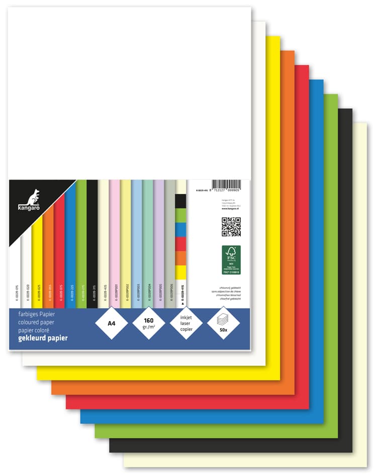 Kangaro Multifunktionspapier, Din A4, 160 G/Qm, Sortiert