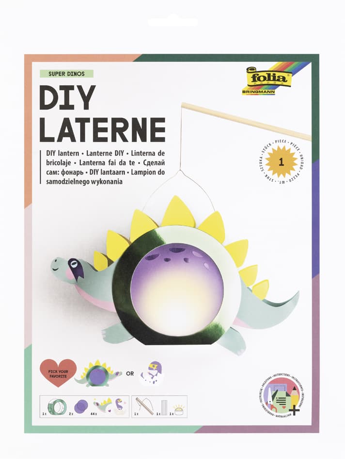 Folia Laternen-Bastelset Super Dinos, Metallic-Grün