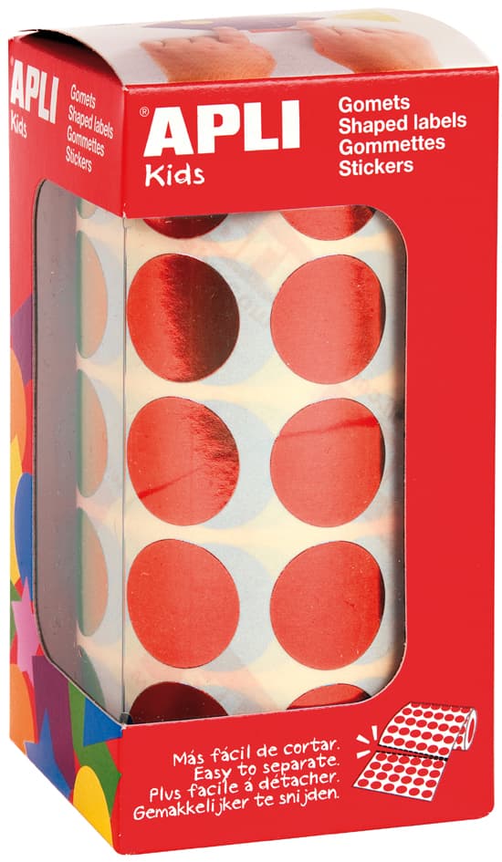Apli Kids Sticker , Rund, , Auf Rolle, Metallic-Rot