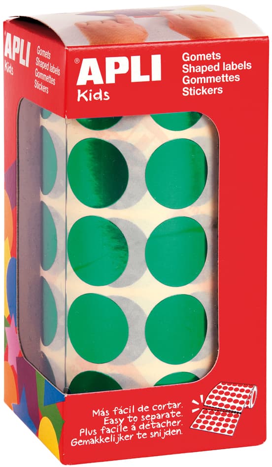 Apli Kids Sticker , Rund, , Auf Rolle, Metallic-Grün