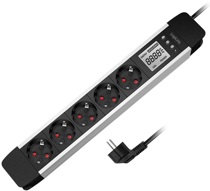 Logilink Steckdosenleiste Mit Lcd-Display, 5-Fach