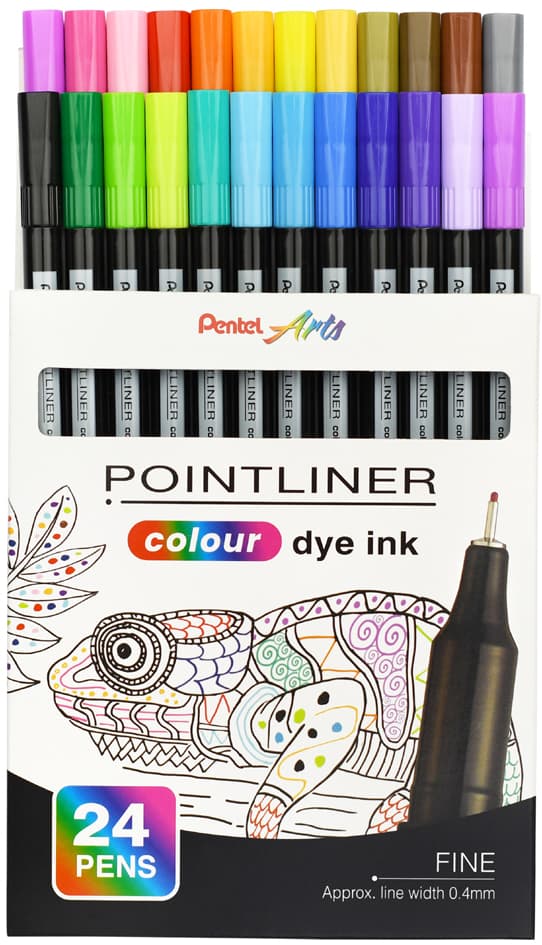 Pentelarts Fineliner Pointliner Colour Dye Ink, 24er Etui