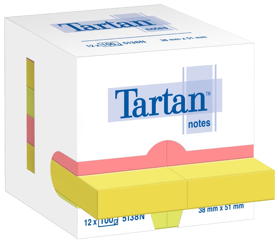 Tartan Notes Haftnotizen, 51 X 38 Mm, Neon, 100 Blatt/Block