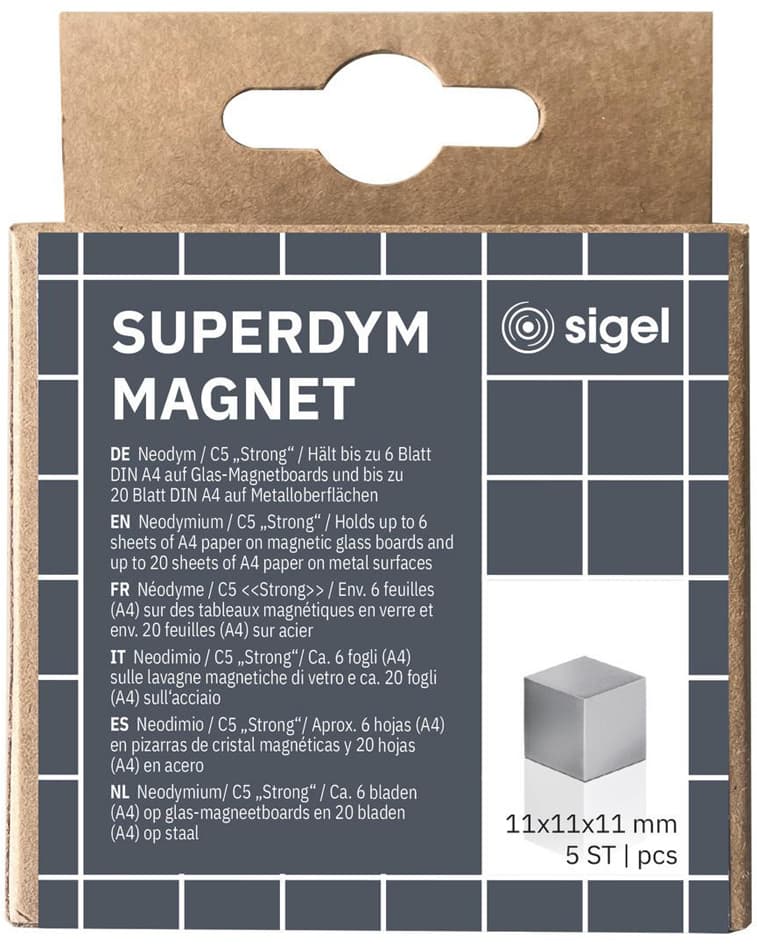 Sigel Neodym-Würfelmagnet , Strong,  C5, 5er Set, Silber