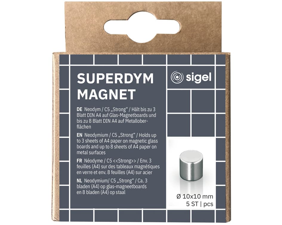 Sigel Neodym-Design-Magnete Zylinder , Strong, C5, 5er Set
