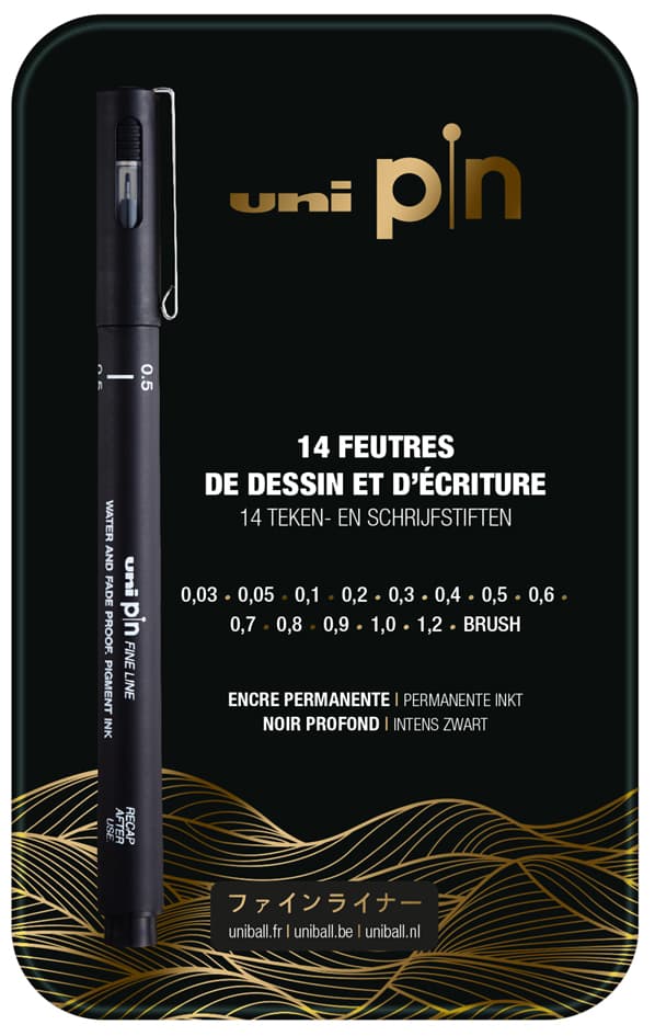 Uni-Ball Fineliner Uni Pin, 14er Metalletui
