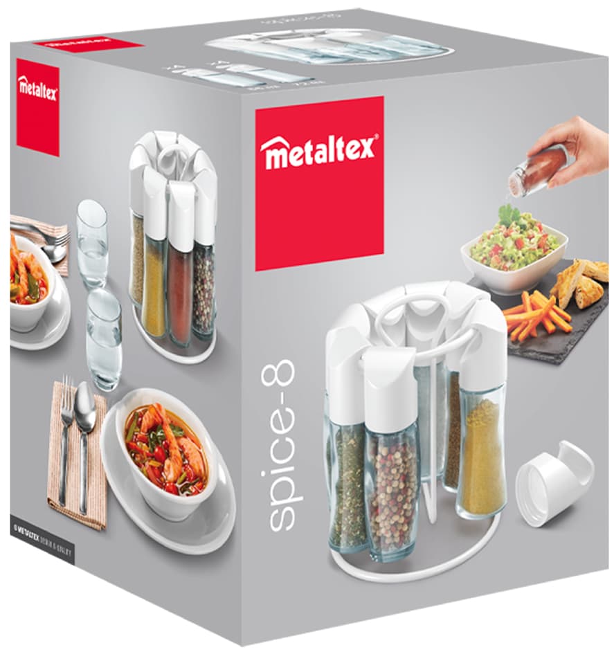 Metaltex Gewürzständer Spice 8, Unbestückt, Rund, Weiß