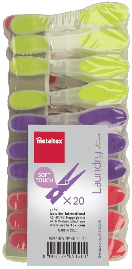 Metaltex Wäscheklammern Soft-Touch, Farbig Sortiert