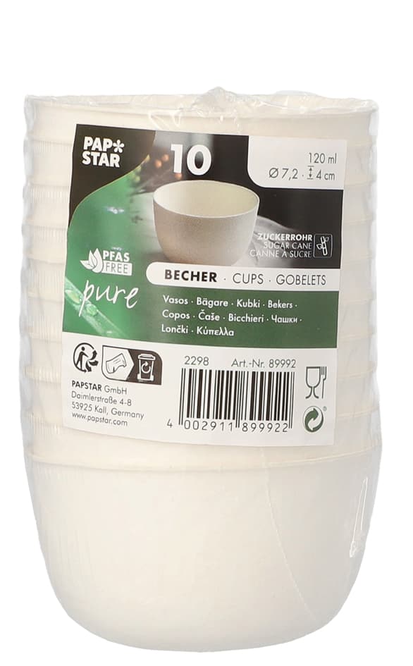 Papstar Zuckerrohr-Schalen , Pure, , Rund, 120 Ml, 10er