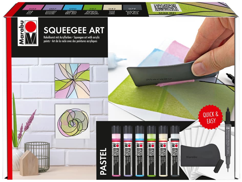 Marabu Acrylfarbe Acryl Color Squeegee Art Set Pastel