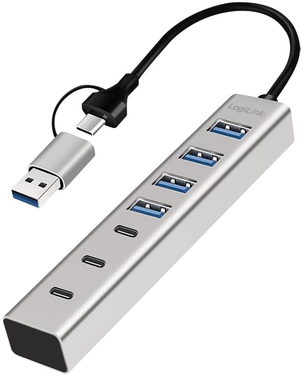 Logilink Usb 3.0 Hub, 7-Port, 4x Usb-A / 3x Usb-C, Silber