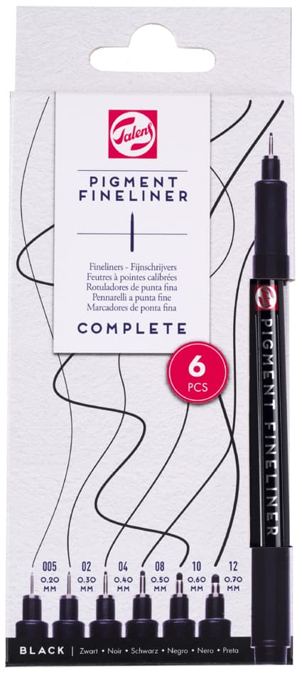 Royal Talens Pigment Fineliner Complete, Schwarz, 6er Set