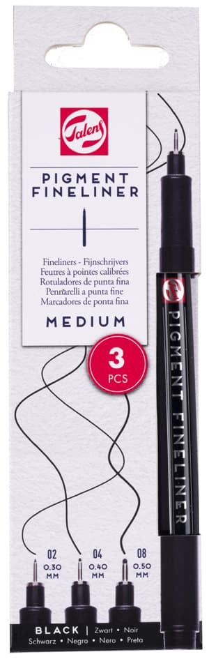 Royal Talens Pigment Fineliner Medium, Schwarz, 3er Set