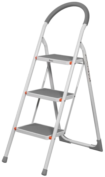 Bradas Stahl-Klappleiter, 3 Stufen, Weiß/Grau