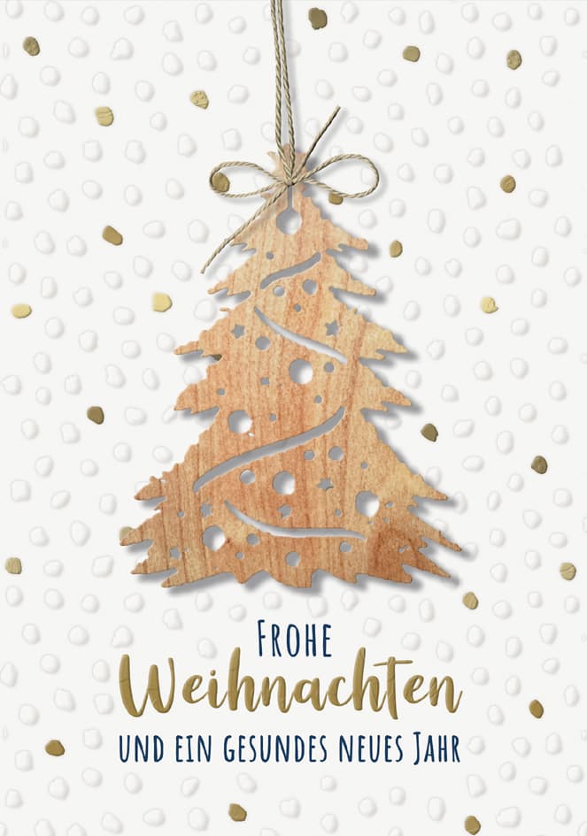 Cactus Weihnachtskarte , Tannenbaum, Mit Holzapplikation