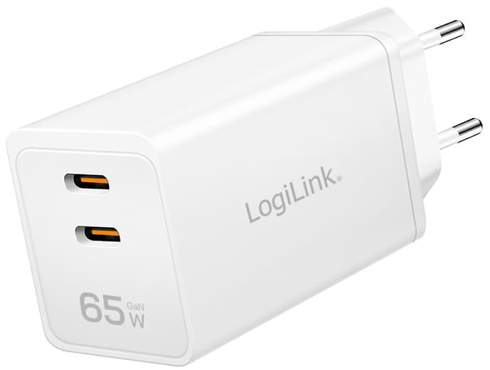Logilink Usb-Steckdosenadapter, 2x Usb-C Pd, Weiß, 65 Watt