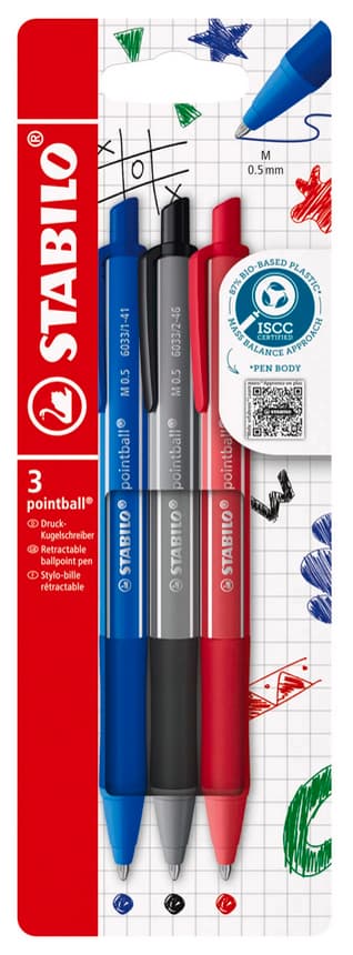 Stabilo Druckkugelschreiber Pointball Colorful, 3er Etui
