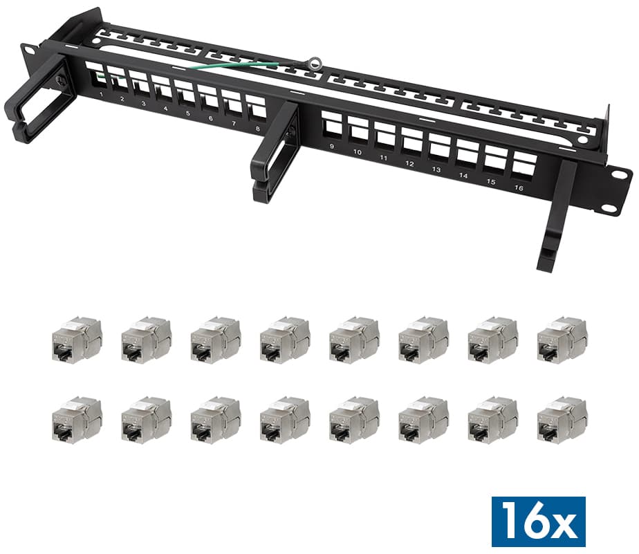 Logilink 19, Modular Keystone Patch Panel, 16 Port, Schwarz
